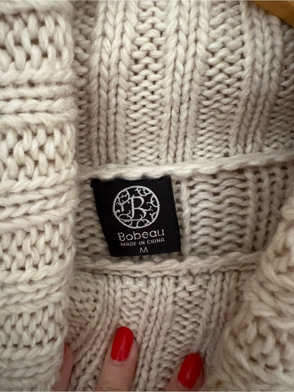 bobeau Cream Cable Knit Cowl Neck Sweater Sz M - Picture 2 of 5